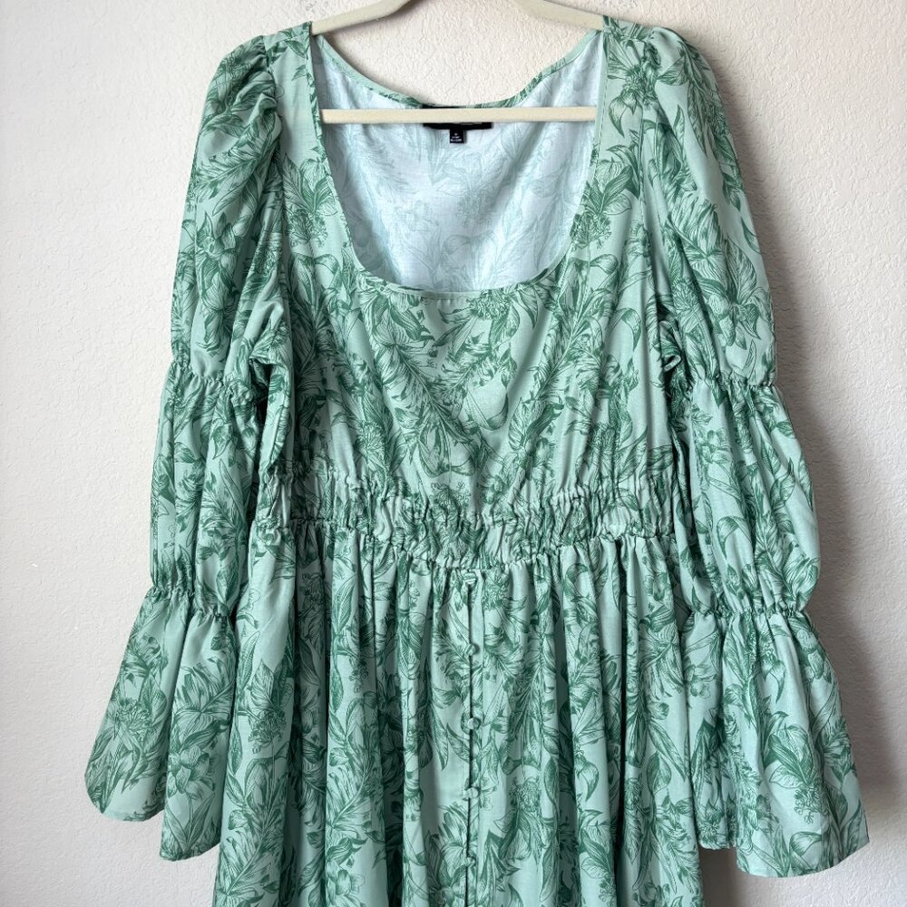 Eloquii 18 Floral Printed Tiered Bubble Sleeve Smocked Waist Midi Dress NEW - Picture 4 of 11